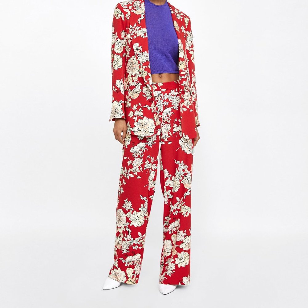 Zara Floral Print Summer Blazer XS